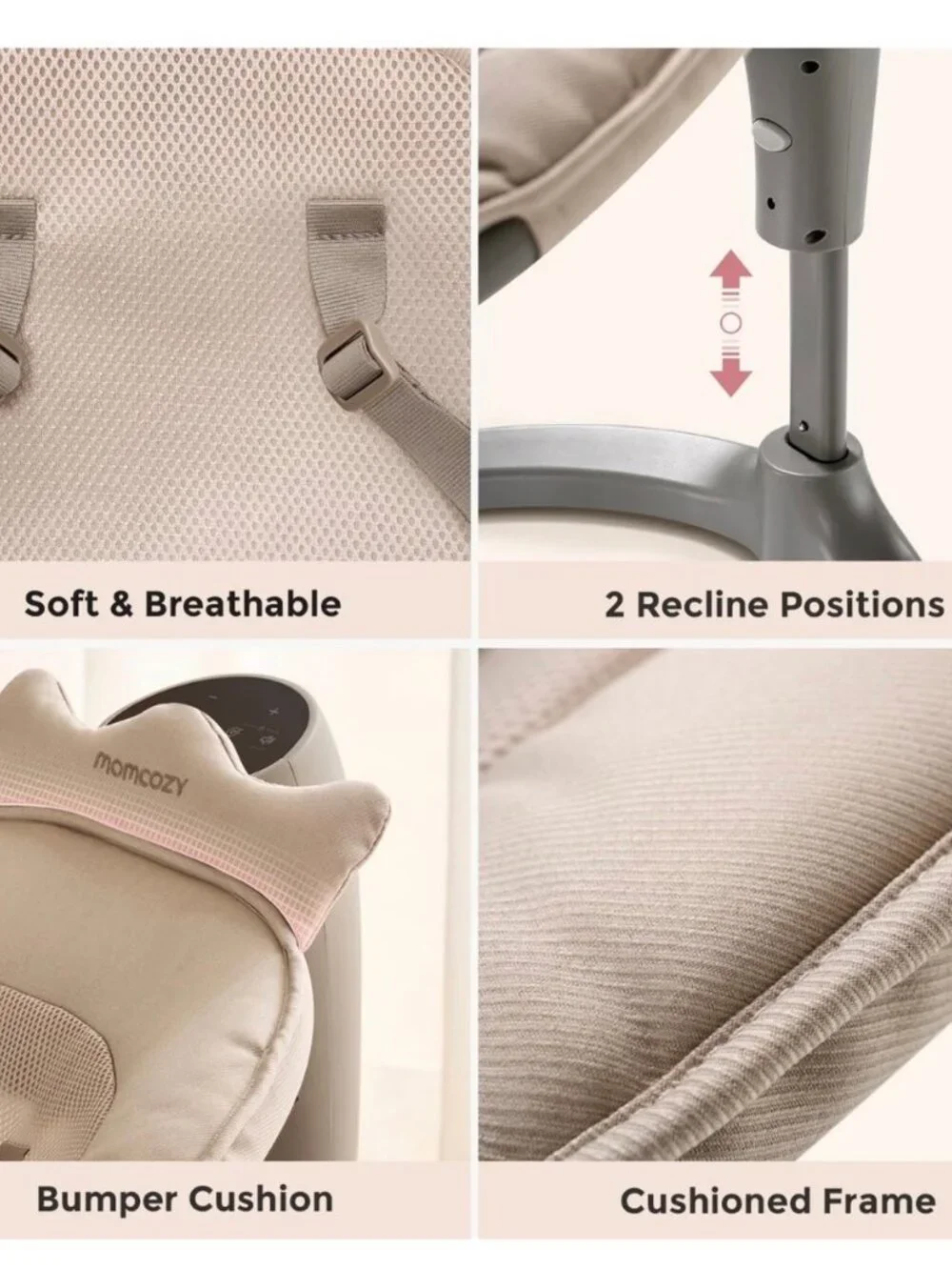 Momcozy 2-in-1 Electric Baby Swing & Toddler Seat, Adjustable Height, Khaki, New